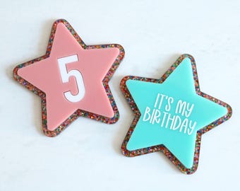 reusable magnetic star birthday badge | birthday tag | badge | magnet | it's my birthday | birthday boy | birthday girl | birthday pin