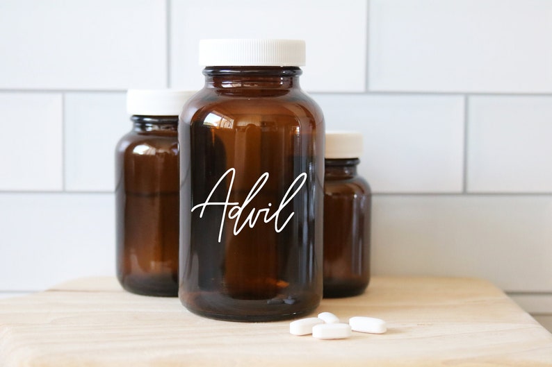 custom calligraphy LARGE amber glass pill bottle | custom organization | medicine cabinet | medicine label organization | vitamin