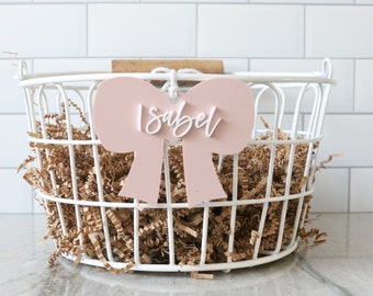 custom bow acrylic basket name tag | coquette ribbon | easter basket | name tag | place card | holiday | kids basket | basket tag | gift tag