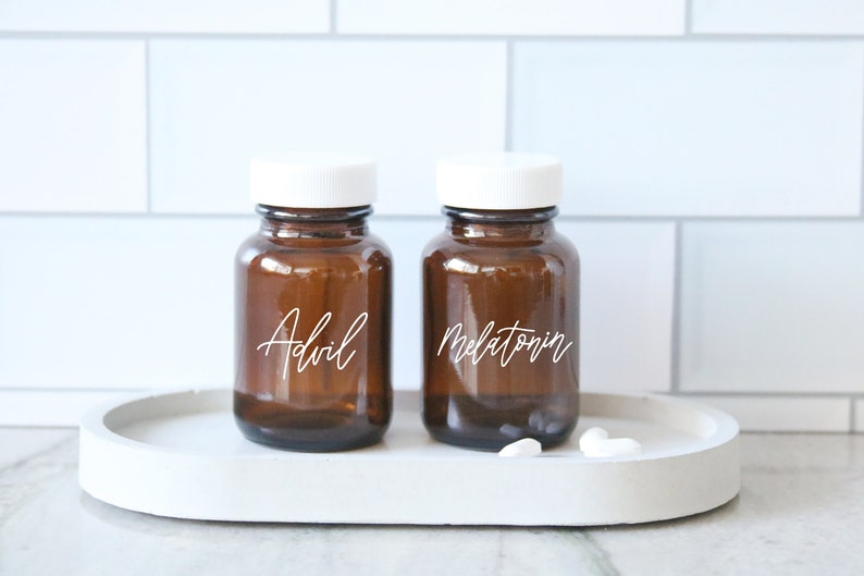 custom calligraphy MINI amber glass pill bottle | custom organization | medicine cabinet | medicine label organization | farmhouse | vitamin