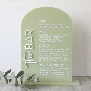 acrylic arch bar sign | acrylic wedding sign | wedding decor | arched | signature drinks | reception | acrylic | bar table | drinks|bar sign