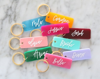 colorful rectangle keychain | back to school | custom calligraphy name | CHOOSE YOUR COLOR | personalized | gift | backpack | key chain