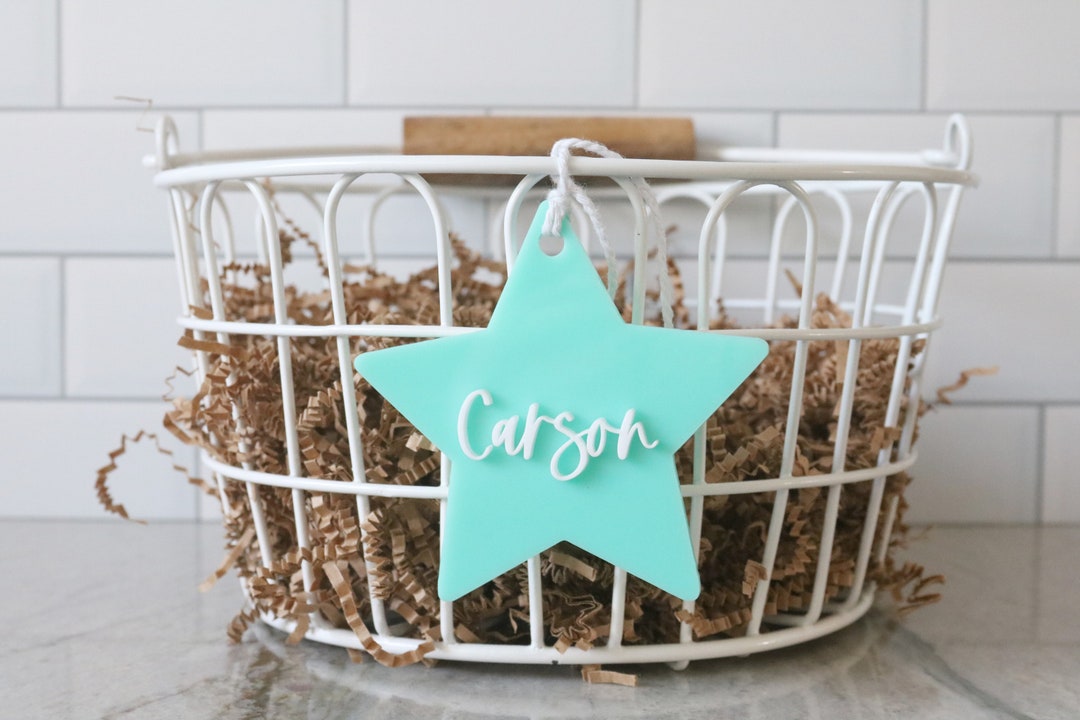 Custom Star Acrylic Basket Name Tag Valentines Day Easter Basket Name