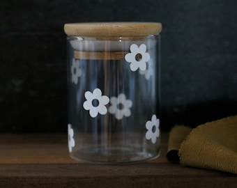 retro daisy flower stash jar | 2 sizes | stash jar container | groovy | 70's | stash box | holder