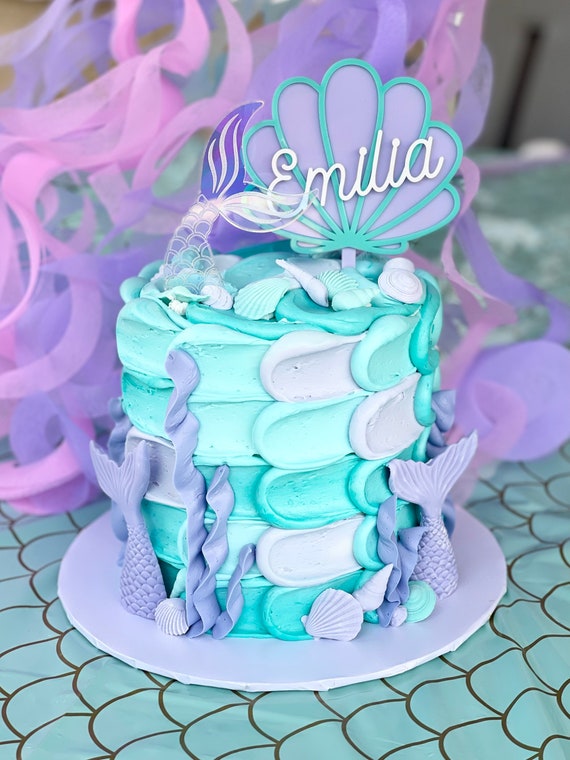 Custom Mermaid Clam Shell Acrylic Cake Topper Birthday Etsy