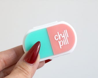mini chill pill pill box | stash jar | pill organizer | medicine cabinet | purse | vitamin | container | compartment | travel case | small