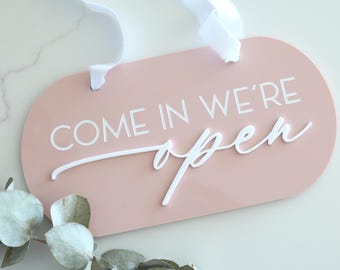 custom acrylic open closed reversible sign | salon | office | spa | store | door | business | hanging | spa | restaurant | cafe | come in