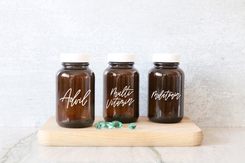 custom calligraphy STANDARD amber glass pill bottle | custom organization | medicine cabinet | medicine label organization | vitamin