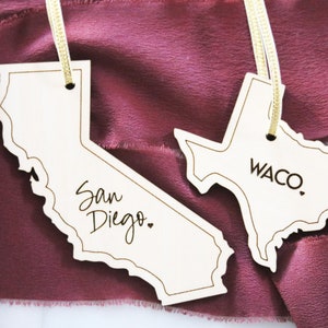 custom mini city and state wood christmas ornament | personalized | hometown | home | christmas gift | stocking stuffer | present | engraved