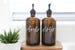 HANDS + DISHES | calligraphy amber soap dispenser set | farmhouse kitchen | modern kitchen | industrial kitchen | kitchen decor 