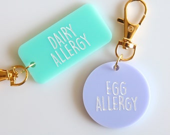 colorful kids allergy keychain | CHOOSE YOUR COLOR | school | emergency | dairy egg nut gluten | backpack | key chain | lunch box | bag tag