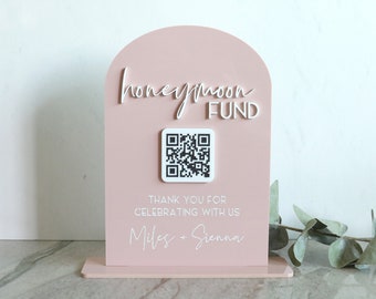 acrylic honeymoon fund QR code sign | acrylic wedding sign | wedding decor | arched | wedding reception | acrylic | gift table | cards