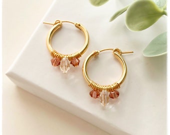 Gemstone gold hoops - Gold hoop earrings - Gold wedding earrings - Gold hoops - Crystal hoop earrings- Gemstone earrings - Swarovski hoops