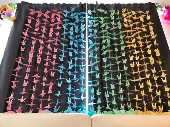 500 5.5” Pink Blue Green Yellow Origami Cranes On String - Japanese Photo Backdrop-Paper Crane Wedding Backdrop- Senbazuru- Engagement Decor