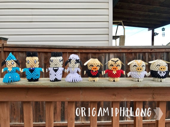 Bride Groom - Pigs Bride Groom 3D Origami - Wedding Decoration- Handmade Art Gift- Free Shipping US