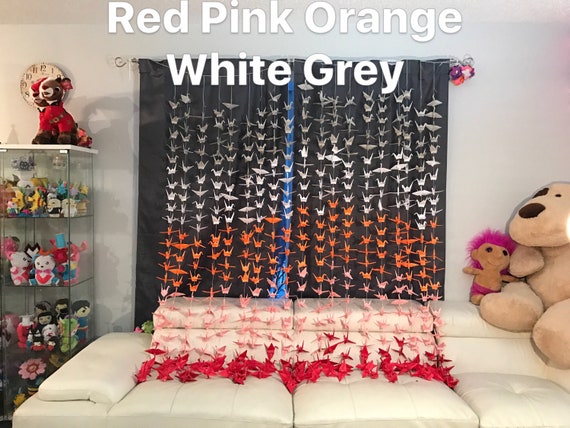 1000 5.5” Red Pink Orange White Grey Origami Cranes On String - Japanese Photo Backdrop-Wedding Backdrop- Paper Cranes - Engagement Decor