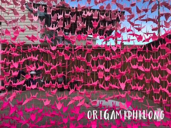 500 5.5” Ombré Pink Origami Cranes On String - Japanese Photo Backdrop-Wedding Backdrop- Senbazuru- Engagement Decor