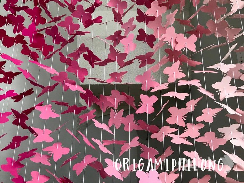 20 Strands Ombre Pink Paper Butterfly Backdrop Party Decor Pink Ombre Garland-Girls Birthday Party Free Shipping US image 5