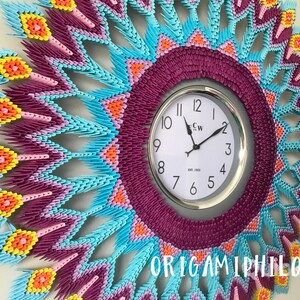 Horloge 3D en origami - décoration murale - cadeau artistique fait main - horloge en origami - décoration murale - décoration d'intérieur