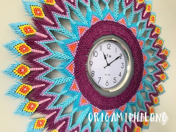 Clock 3D Origami- Wall Decor- Handmade Art Gift- Origami Clock Wall Decor- Home Decor
