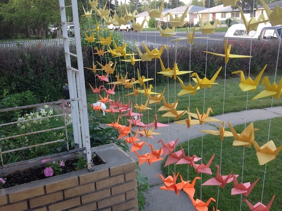 20 Strands/6 Ombre Cream Canary Yellow Goldenrod Salmon Orange Origami Cranes Backdrop -Origami Cranes- Wedding Backdrop -Free Shipping US