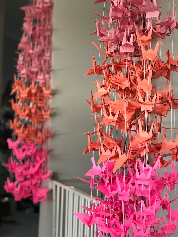 1000 5.5” Origami Cranes Ombré Pink Salmon- Wedding Decoration- Event Party Decor- Free Shipping US & Canada