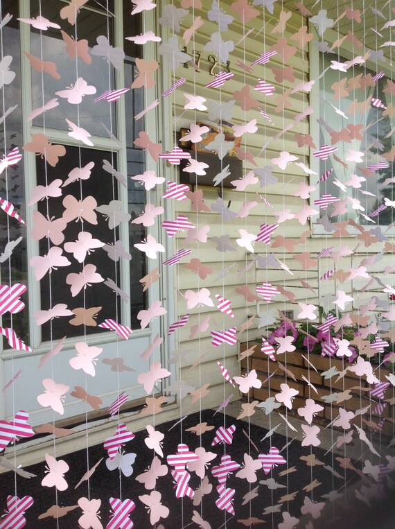 20 Strands Pink Butterfly Backdrop- Party Decor, Pink Garland, Girl Birthday Party- Free Shipping