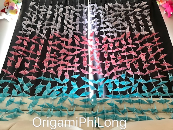 1000 5.5” White Pink Blue Origami Cranes On String - Japanese Photo Backdrop-- Wedding Backdrop- Senbazuru- Engagement Decor