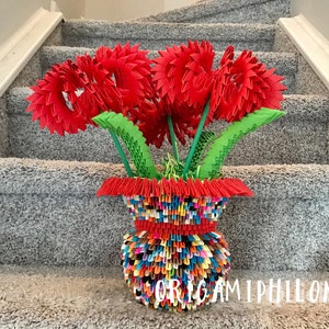 Vase et chrysanthème 3D origami- fleurs en papier origami- cadeau d'art fait main- décoration de la maison-livraison gratuite