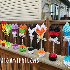 Cœur et vase en origami 3D- Décoration de la Saint-Valentin-Cadeau de la Saint-Valentin-Cadeau pour elle-Cadeau d'art fait main-Livraison gratuite aux États-Unis