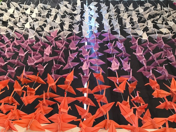 500 5.5” White Lilac Salmon Origami Cranes On String - Japanese Photo Backdrop-Wedding Backdrop- Senbazuru- Engagement Decor