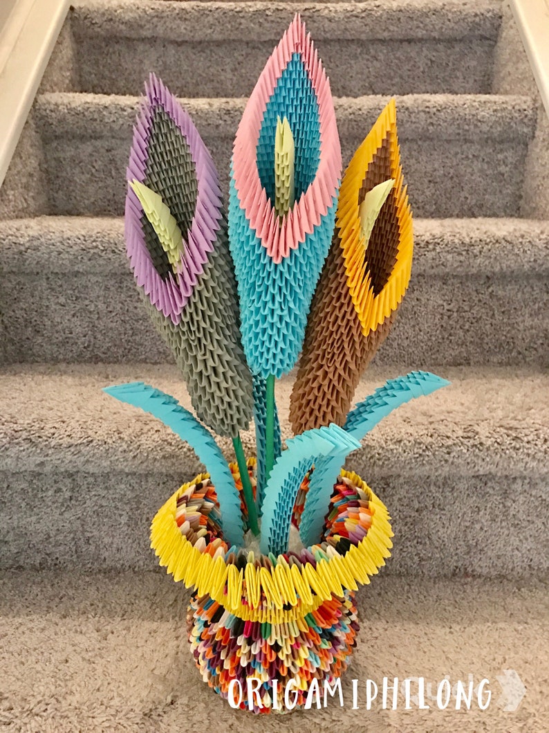 Calla Lily Vase 3D Origami Home Decoration Handmade Art Etsy UK
