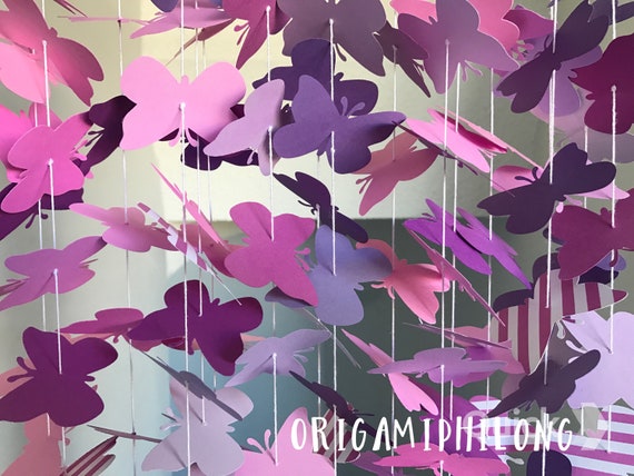 20 Strands Butterflies Backdrop, Mixed Random Multiples Different Of Purple Paper Butterfiles Backdrop- Wedding Backdrop