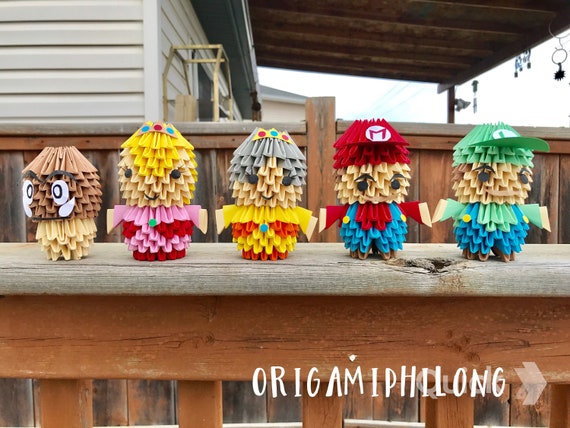 Set of 5 Mario Bros 3D Origami - Handmamde Art Gift- Gift For Boy- Home Decoration- Free Shipping US