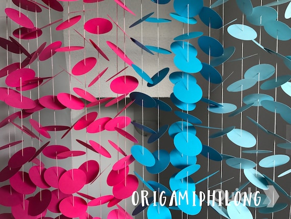 20 Strands Circles Backdrop- Pink Blue Die Cut Garland- Paper Circle Garland- Party Decoration