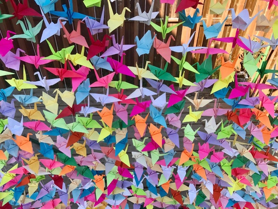 500 5.5” Mixed Random Colourful Origami Cranes On String - Japanese Photo Backdrop-Wedding Backdrop- Senbazuru- Engagement Decor
