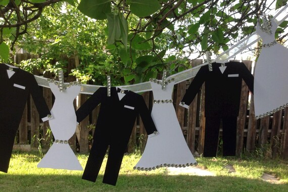 Bride Groom Garland - Black White Wedding Dress Garland - Bridal Shower Decoration- Free Shipping US