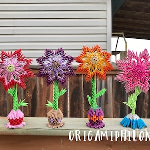 Fleur et vase en origami 3D- Cadeau artistique fait main- Décoration de la maison-Cadeau unique-Livraison gratuite