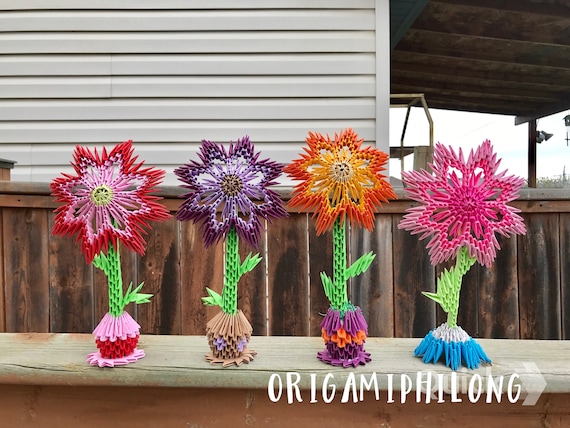 Flower and Vase 3D Origami- Handmade Art Gift- Home Decoration- Unique Gift- Free Shipping