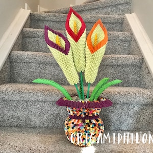 Vase calla lys origami 3D- fleurs 3D origami-cadeau d'art fait main- décoration de table-cadeau d'anniversaire-livraison gratuite Canada