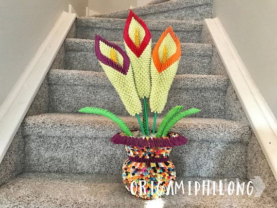 Calla Lily Vase 3D Origami- Flowers 3D Origami- Handmade Art Gift- Table Decoration-  Birthday Gift- Free Shipping Canada