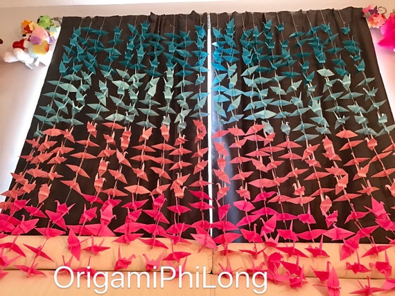 500 5.5” Ombré Pink Blue Origami Cranes On String - Japanese Photo Backdrop- Paper Crane Wedding Backdrop- Senbazuru- Engagement Decor