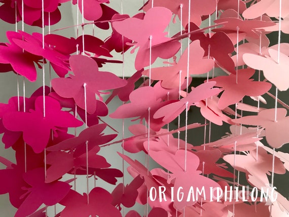 20 Strands Ombre Pink Paper Butterfly Backdrop- Party Decor- Pink Ombre Garland-Girls Birthday Party- Free Shipping US