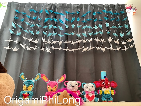 20 Strands/6 Ombre Blue White- Origami Cranes On String- Photos Backdrop- Wedding Backdrop -Free Shipping US