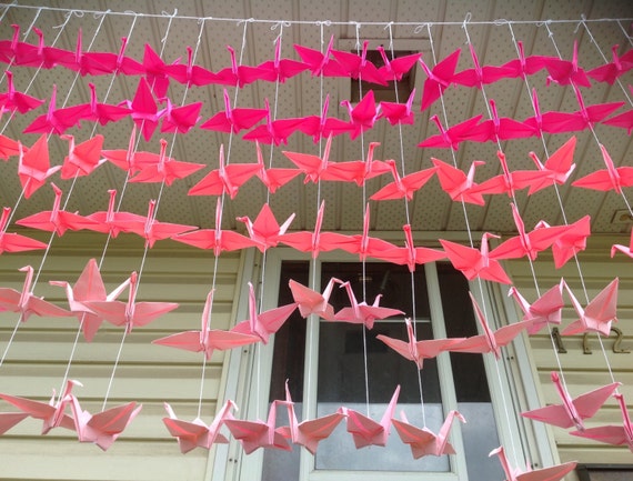 20 Strands/6 Ombre Pink Origami Cranes On Strings - Japanese Photo Backdrop-Wedding Backdrop- Senbazuru- Engagement Decor