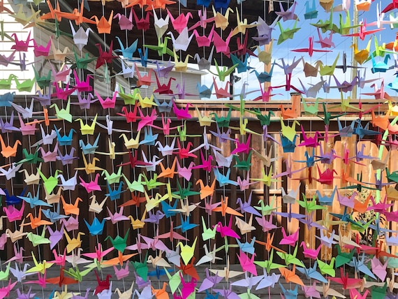 1000 5.5” Mixed Random Colourful Origami Cranes On String - Paper Crane - Japanese Photo Backdrop-Wedding Backdrop- Senbazuru
