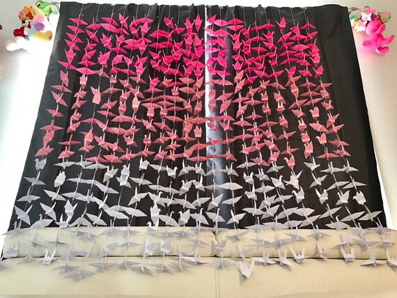 500 5.5” Ombré White Pink Origami Cranes On String - Japanese Photo Backdrop-Wedding Backdrop- Senbazuru- Engagement Decor