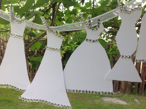 Paper Wedding Dress Garland - Bridal Shower Decoration - White Dresses With White Ribbon- Free Shipping