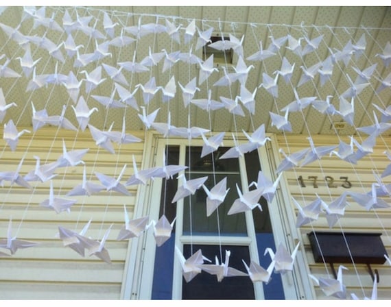 10 Strands/6 Origami Cranes- Paper Cranes On String- Wedding Backdrop- Home Decor