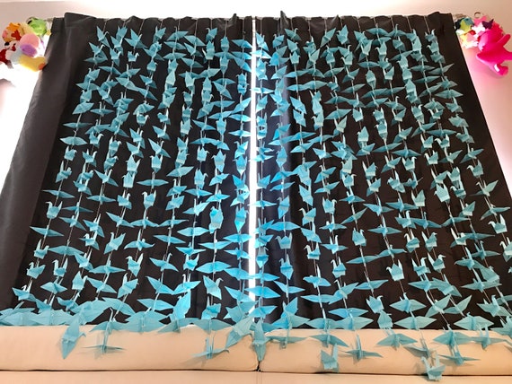 1000 5.5” Blue Origami Cranes On String - Japanese Photo Backdrop-Wedding Backdrop- Senbazuru- Engagement Decor